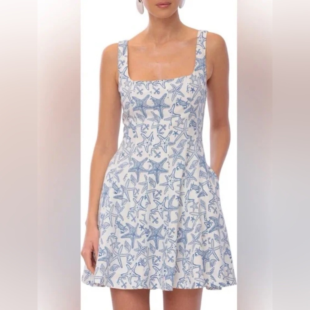 Avec Les Filles Starfish Anchors Shells Linen Fit & Flare Summer Minidress 8